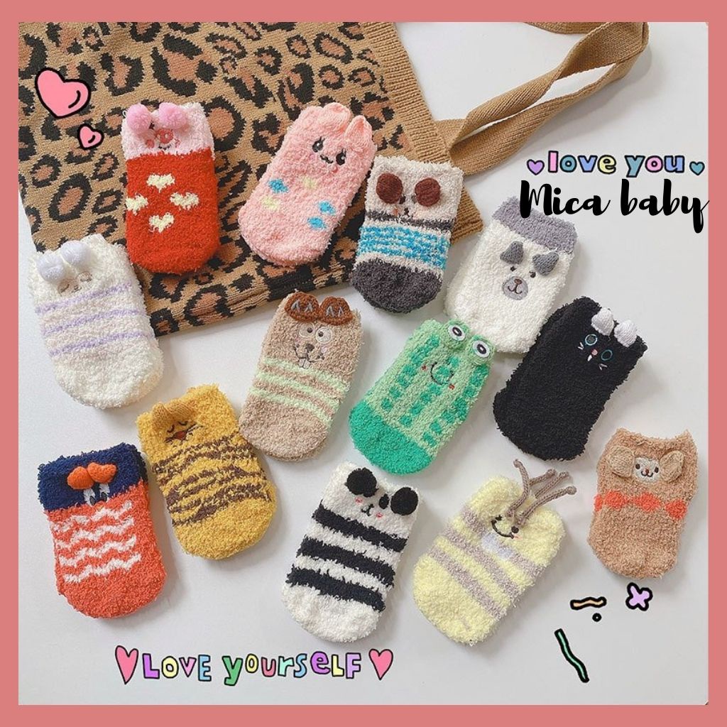 Tất vớ bông xù chống trơn trượt hình động đáng yêu cho bé từ 6 tháng - 1 năm Mica baby T21