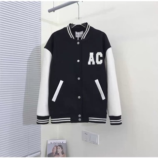 Áo khoác Bomber,  Áo khoác varsity jacket, Áo khoác bóng chày thu đông nam nữ chất dạ pha tay da thêu nổi 2 màu đỏ đen