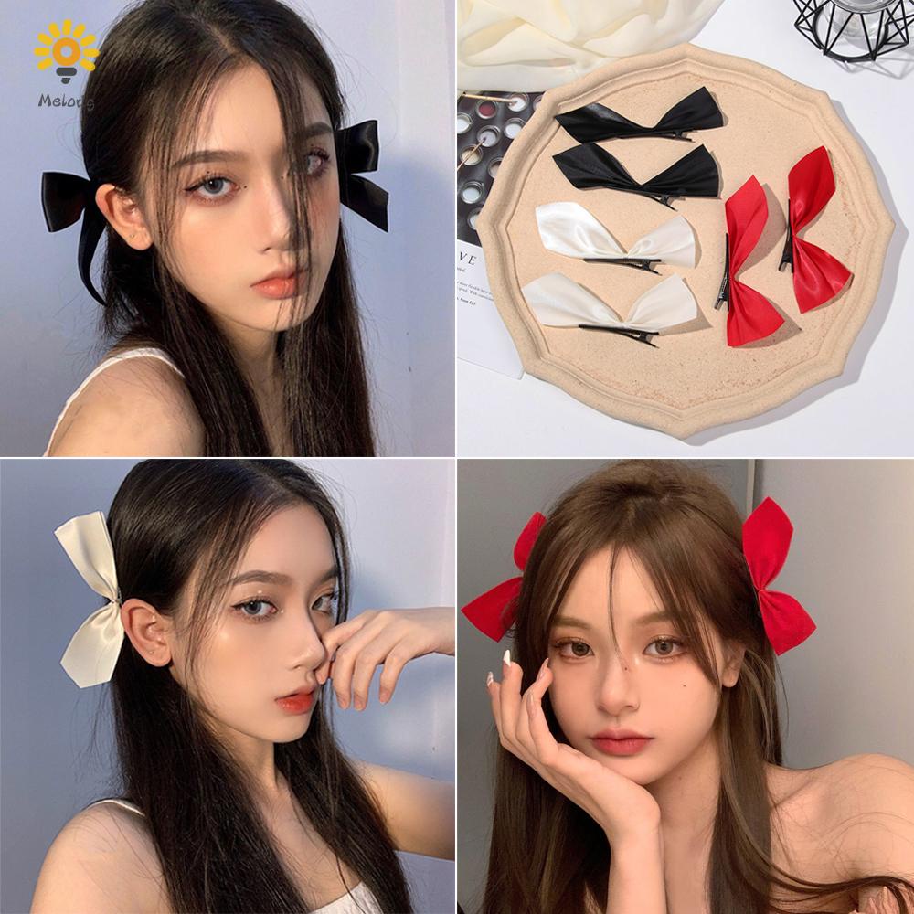 Set 2 Kẹp Tóc Ruy Băng Thắt Nơ Nhiều Màu Sắc Phong Cách Cổ Điển Dành Cho Nữ