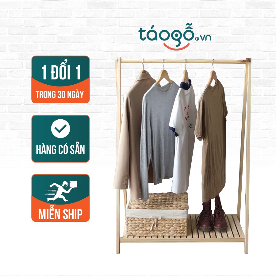 Giá treo quần áo Táo gỗ Decor 1 tầng phong cách Hàn Quốc gỗ thông tự nhiên