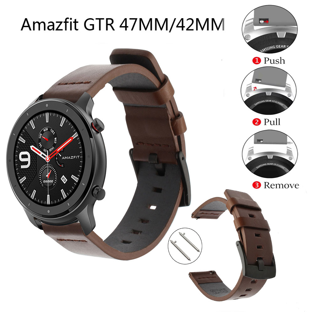 Dây Đeo Bằng Da 22 20mm Cho Đồng Hồ Thông Minh Xiaomi Huami Amazfit Gtr 42 47 Pace Stratos 2