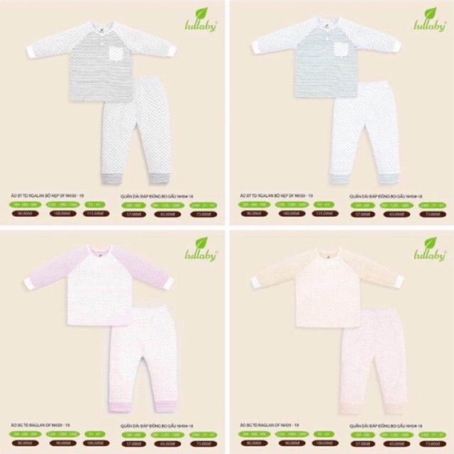 Bộ bổ nẹp - raglan dài tay bé trai/gái 2 lớp Lullaby (Sale Xả Hàng)