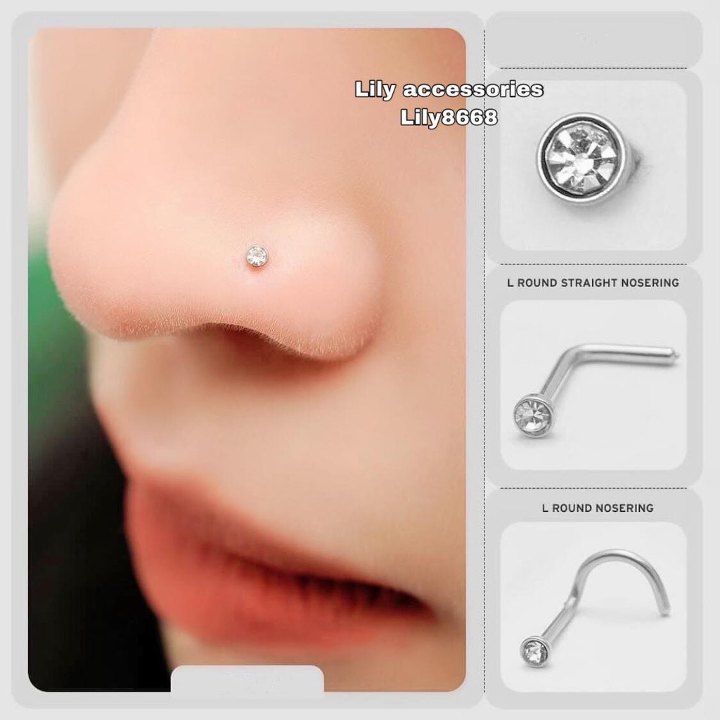 L Nose khuyên mũi Full Size nhiều dáng titan xoắn và chữ L đính đá không gỉ không đen không dị ứng cho nam nữ unisex