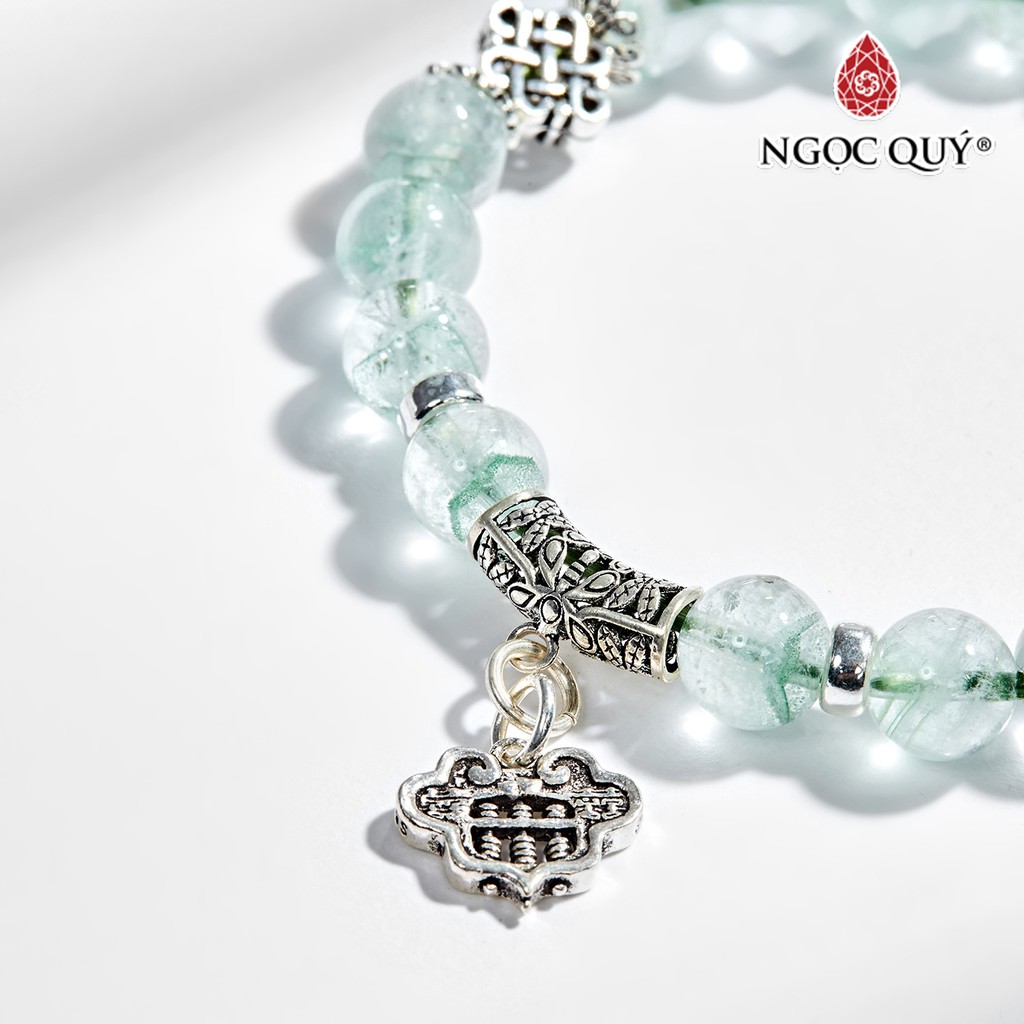 Vòng tay TA ưu linh xanh phối charm bạc hạt 8mm - Ngọc Quý