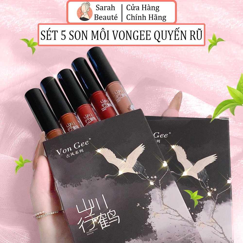 Son Môi Vongee Set 5 Cây Cổ Trang Hộp Đen Set Son 5 Màu Giá Rẻ - Sarah Beaute MP26