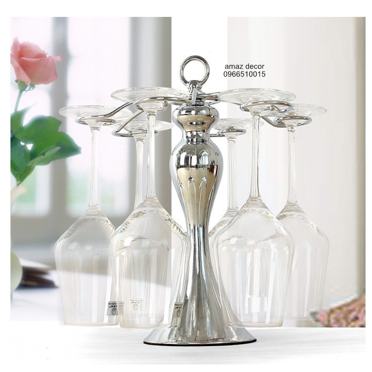 Decor xuất dư Giá treo bộ ly uống rượu vang để bàn Thân bầu inox xịn sang trọng tinh tế cao cấp