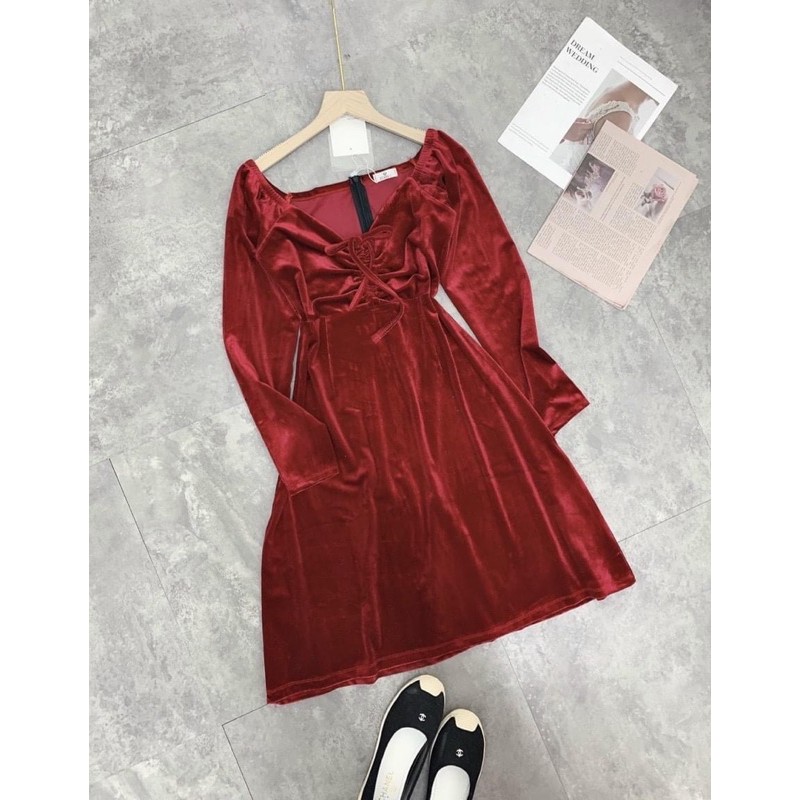 VÁY NHUNG RÚT DÂY NGỰC ĐỎ HOT | BigBuy360 - bigbuy360.vn