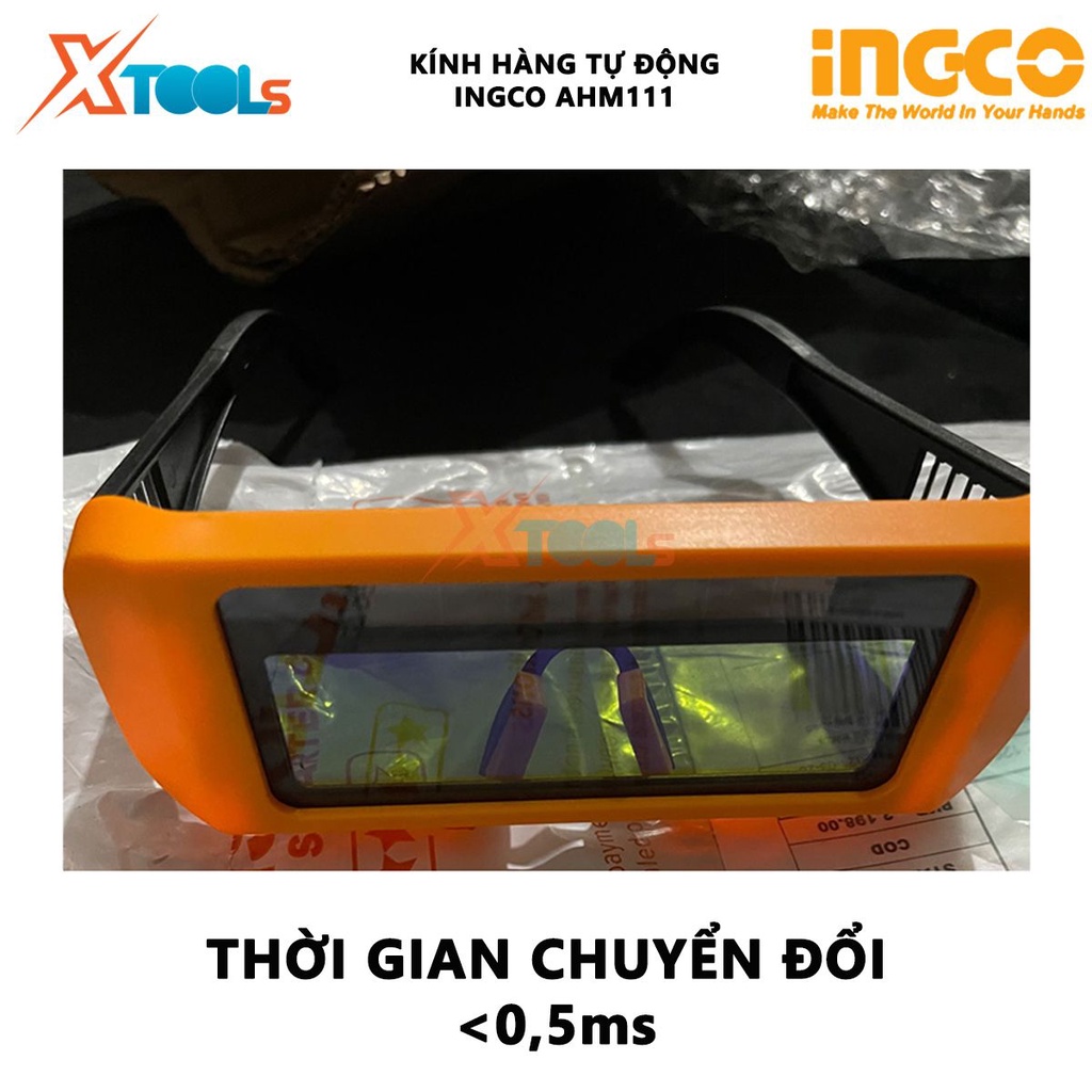 Kính hàn tự động làm tối INGCO AHM111 | Kính hàn điện tử Vùng nhìn 95x31mm, Kích thước hộp mực 108x 50,8x 5mm Cảm biến 2