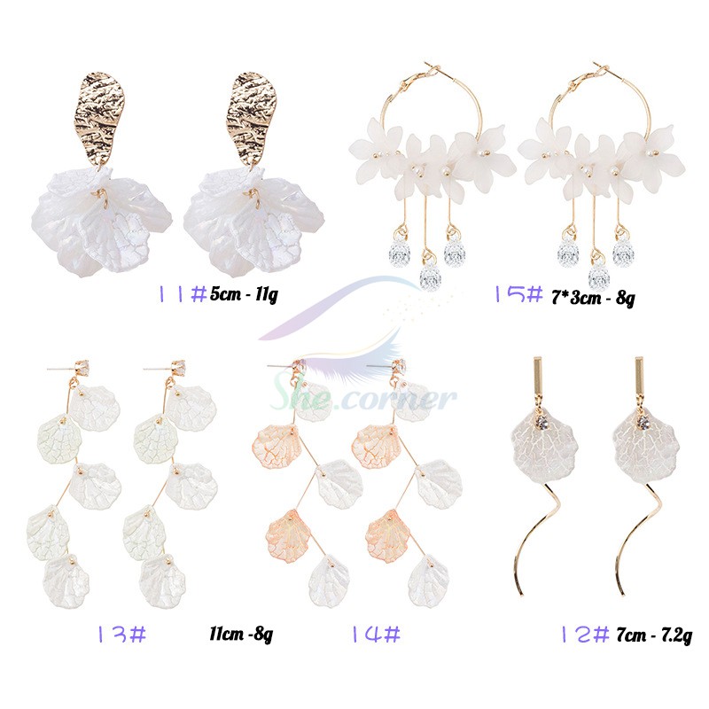 Hoa tai bông tai cánh hoa, vỏ sò trắng E1988 thời trang phong cách Nhật Hàn 15 mẫu