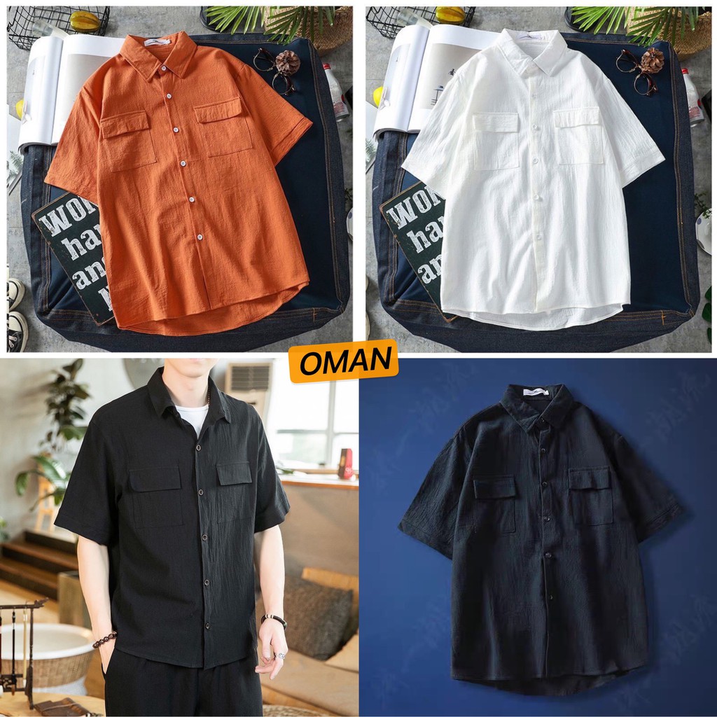 Áo sơ mi nam cộc tay có cổ, áo đũi nam cao cấp, thời trang OMAN SM33 | BigBuy360 - bigbuy360.vn