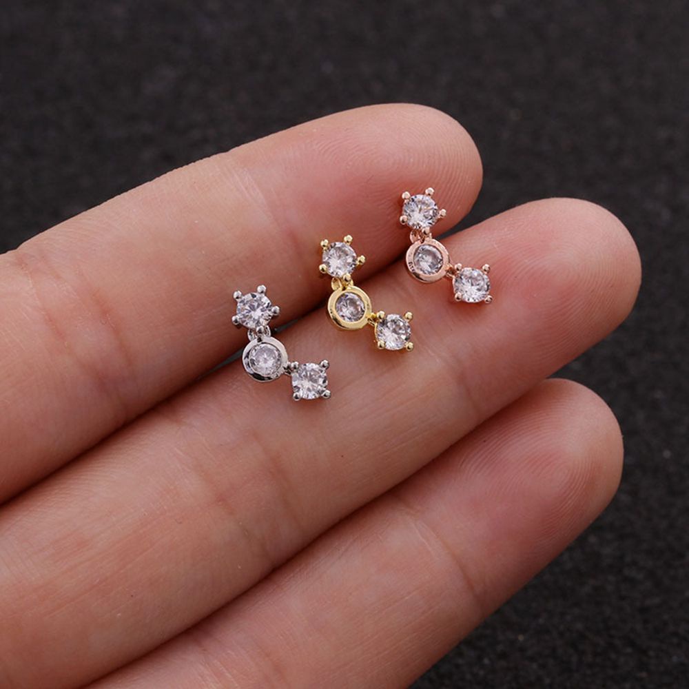 Khuyên xỏ sụn tai bằng thép không gỉ đính đá zircon nhiều màu dễ thương