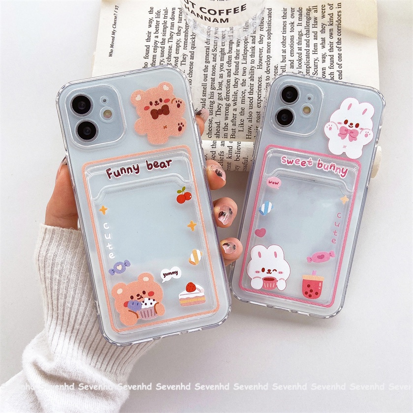 Ốp Điện Thoại Trong Suốt Họa Tiết Hoạt Hình Gấu Uống Trà Sữa Cho iPhone 13 12 11 Pro Max SE2020 X XR Xs Max 7 8 6 6s Plus