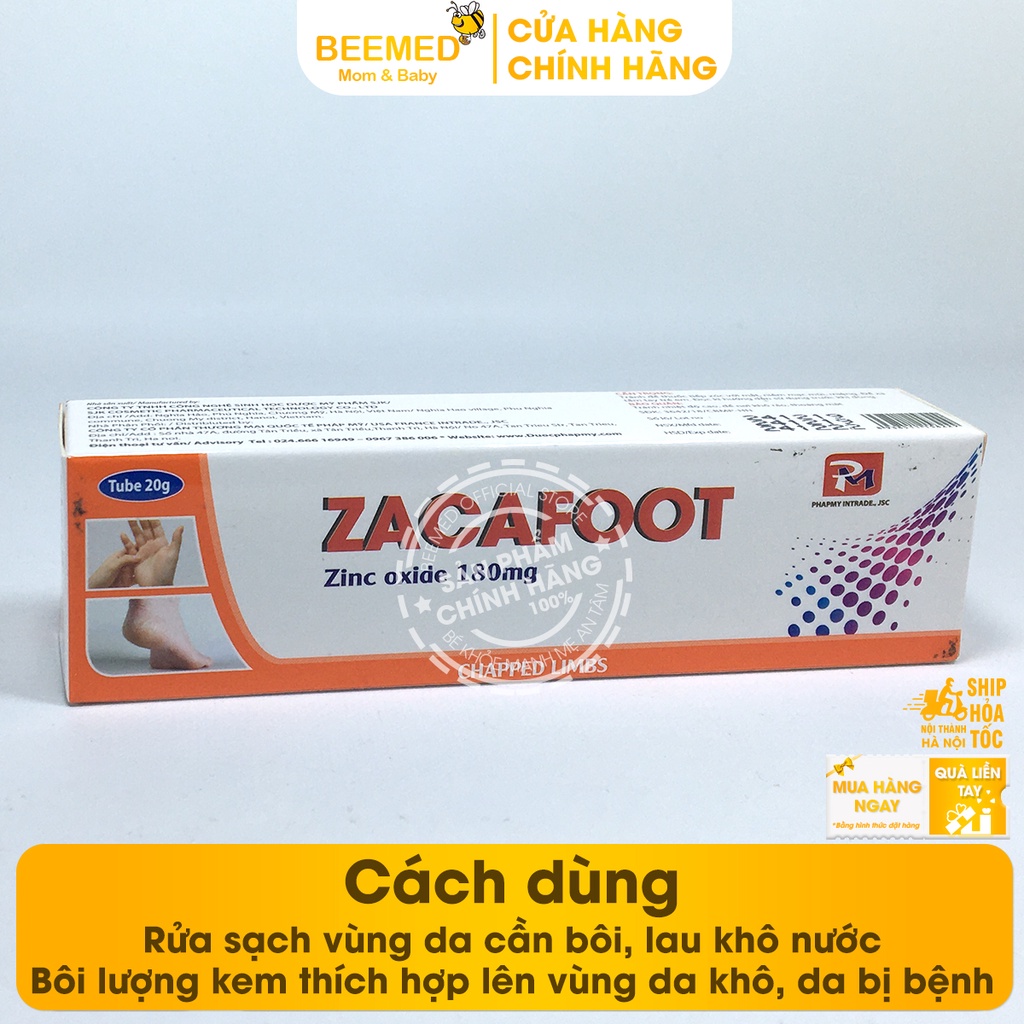 Kem gót chân tay từ Kẽm Oxyd Zacafoot, dưỡng ẩm giảm nứt nẻ ,tinh chất nghệ Nano Curcumin, mật ong và vaseline