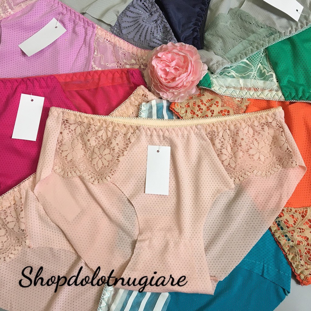 Quần lót cotton thông hơi phối ren hai bên suờn đẹp mát cho chị e từ 45 - 58kg | BigBuy360 - bigbuy360.vn
