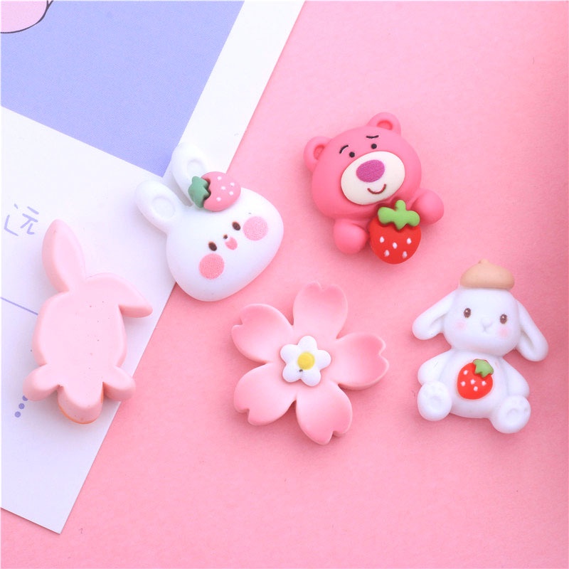 Bộ 10 Phụ Kiện Kẹp Tóc/Dây Đeo Điện Thoại Bằng Resin Hình Gấu/Hoa Anh Đào/Chú Chó Dễ Thương DIY