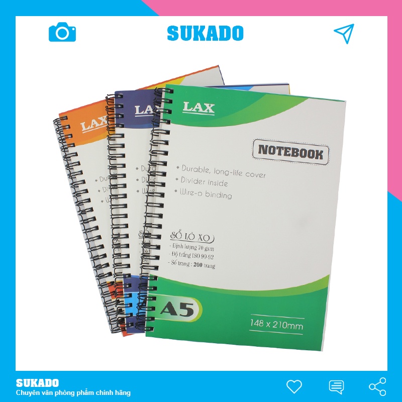 Sổ lò xo A5 200 trang mini kẻ ngang Lax - giúp ghi chép cầm tay SUKADO