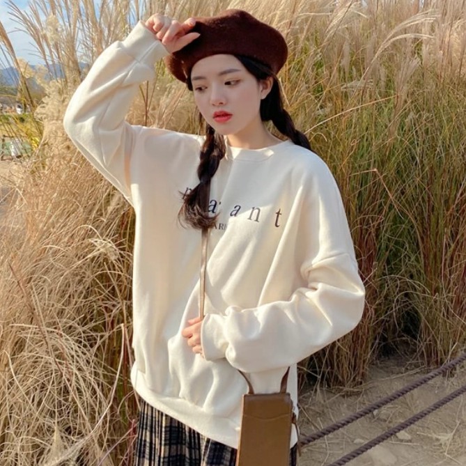 áo sweater nữ nhập khẩu chính hãng tại Hàn Quốc dáng Unisex tay dài form rộng in chữ marr siêu đẹp