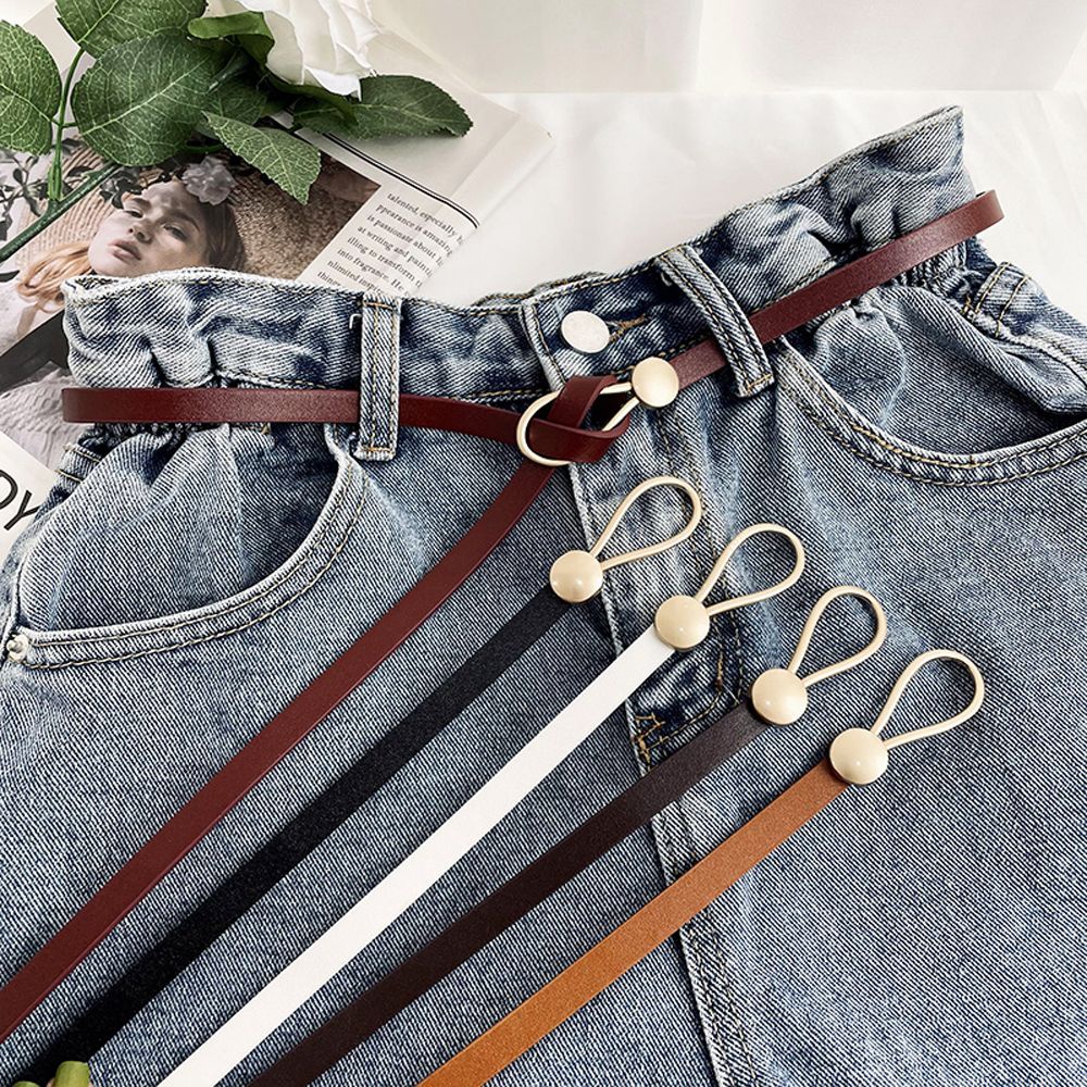 Thắt Lưng Da Bản Nhỏ Màu Trơn Khóa Kim Loại Có Thể Điều Chỉnh Cho Nữ