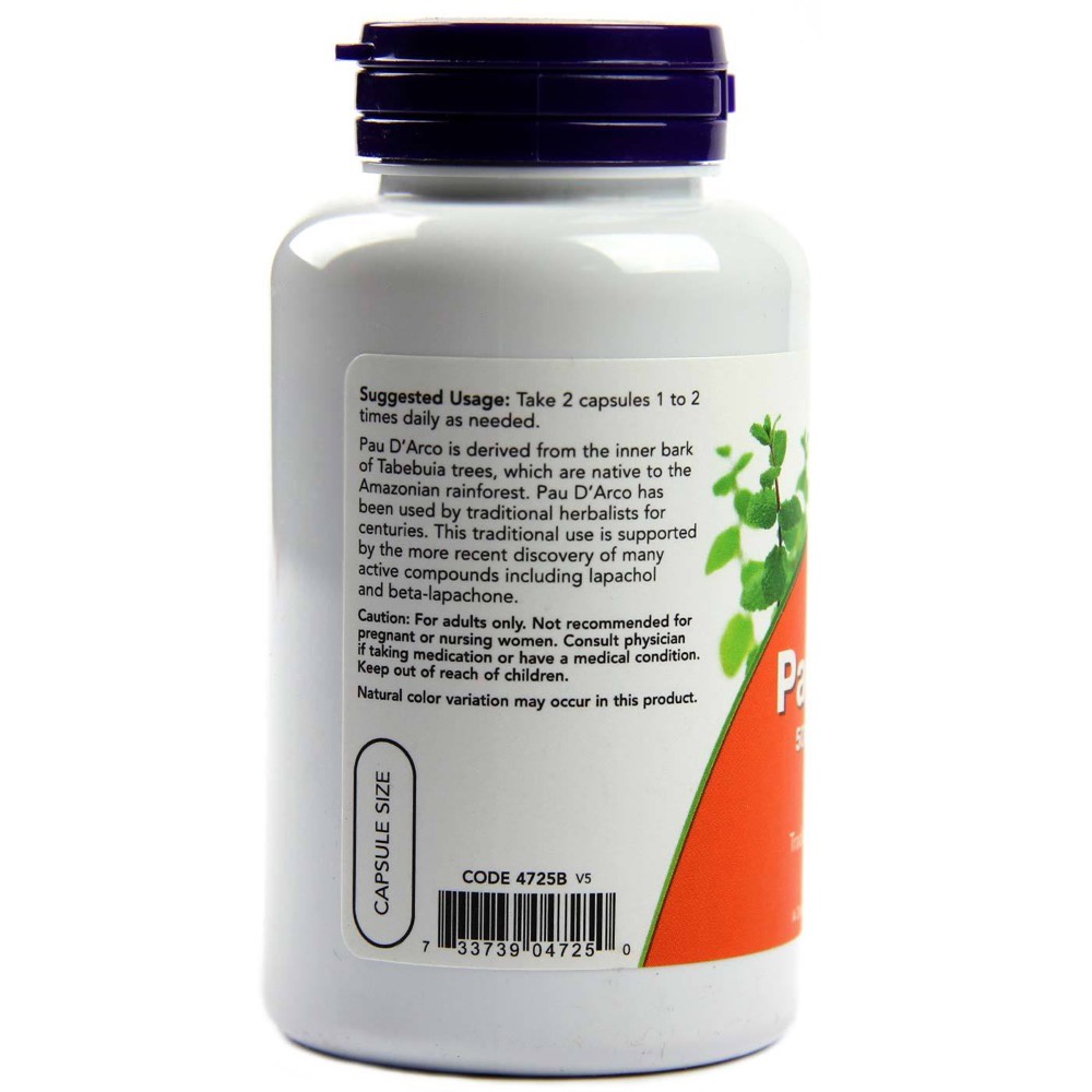 Viên hỗ trợ sức khỏe đường ruột &amp; chống oxi hóa Now Foods Pau D' Arco 500 mg 250 viên