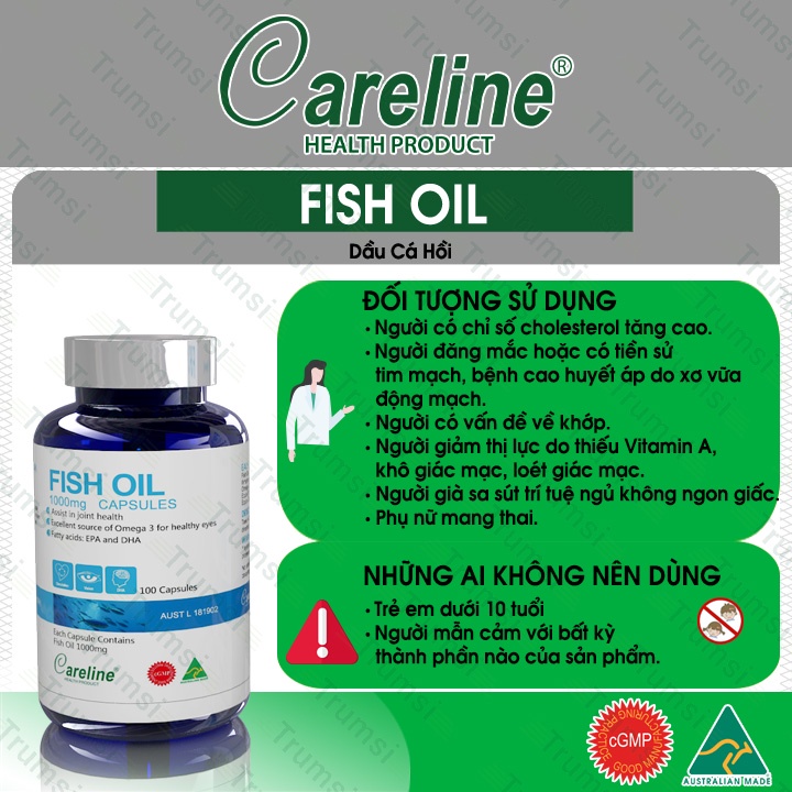 Viên uống bổ mắt Careline Fish Oil 1000MG chiết xuất từ dầu cá hồi giúp cải thiện thị lực sáng mắt giảm cholesteron máu
