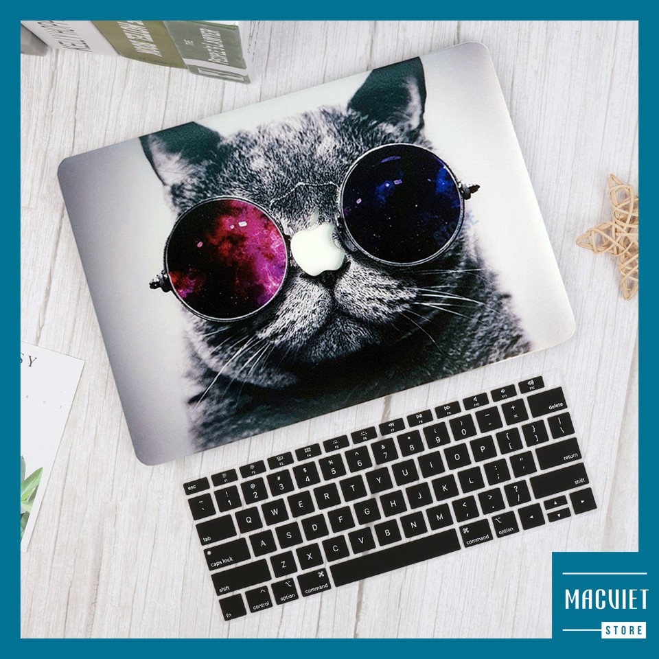 [Tặng 3 Món] Combo Ốp Macbook, Case Macbook Hình Mèo Đeo Kính (Tặng Kèm Lót phím, Nút Chống Bụi , Kẹp Chống Gẫy Sạc)