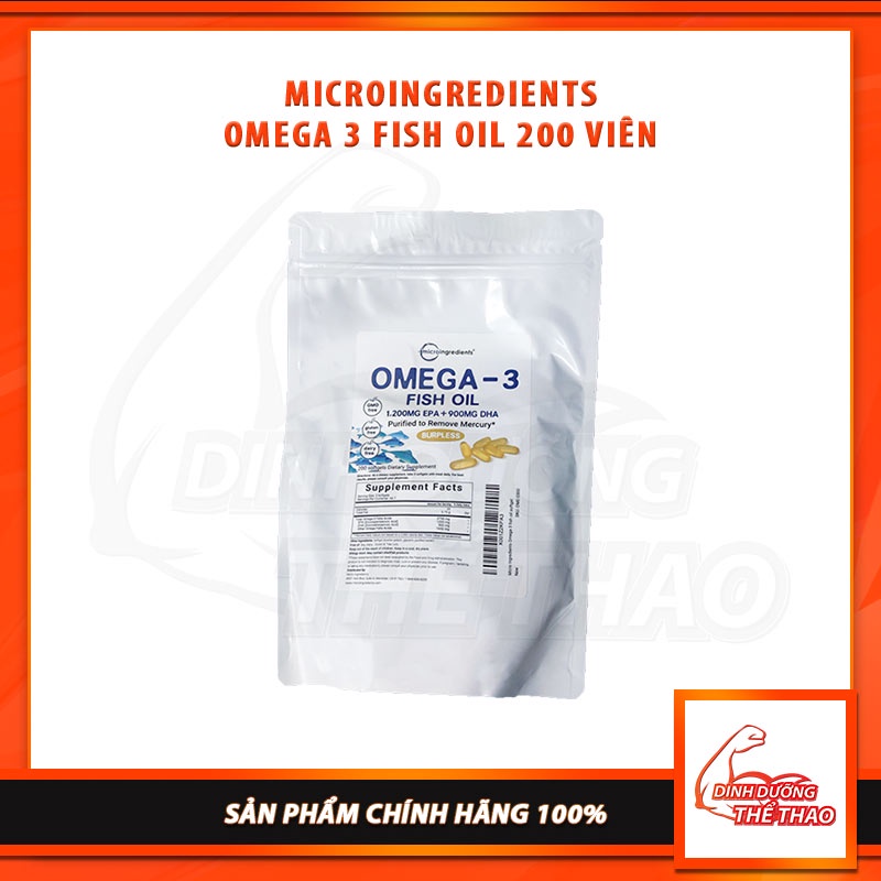 MICROINGREDIENTS OMEGA 3 FISH OIL 200 VIÊN  Bổ Sung DHA 900mg và EPA 1200mg Hàm Lượng Cao  - Mỹ