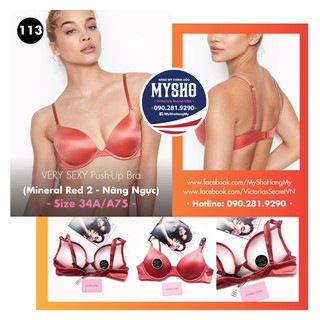 Vic USA 34A, A75 - Áo lót hồng cam Very Sexy (113) nâng ngực gợi cảm, Mineral Red, Victoria's Secret