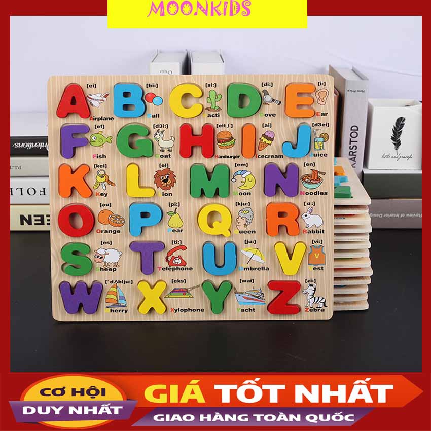Bảng Chữ Cái Nổi Tiếng Anh Họa Tiết Minh Họa Phiên Âm Cho Bé Kích Thước 30x30cm