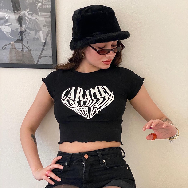 Áo Thun Nữ Ngắn Tay Cổ Tròn In Chữ Thời Trang