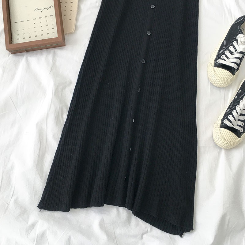 Đầm len gân xòe hai dây ulzzang 7010 | BigBuy360 - bigbuy360.vn