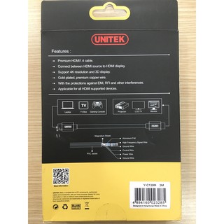 [FREESHIP 99K]_Cáp HDMI 3m Unitek Y-C139M (Hỗ trợ 4K, 3D)