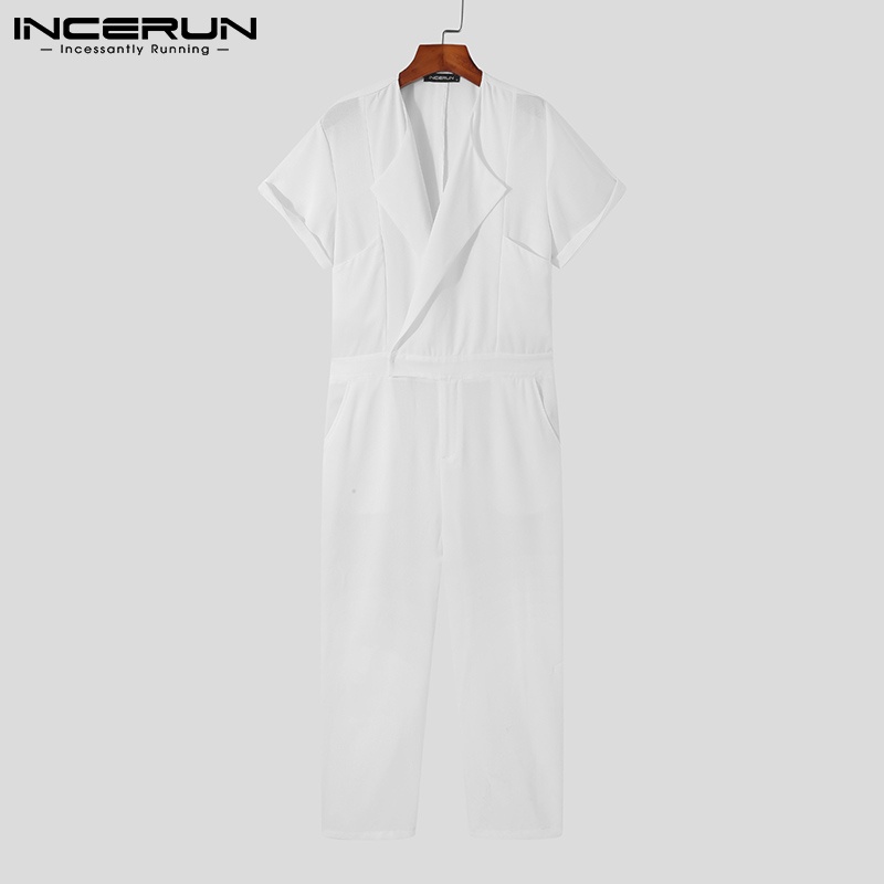 Áo liền quần Incerun tay ngắn cổ bẻ có khóa kéo phong cách thường ngày cho nam