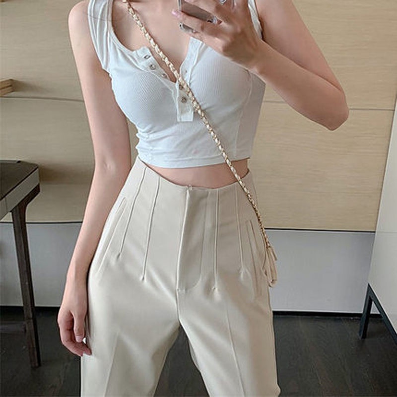 Quần dài lưng cao dáng rộng phong cách thời trang xuân thu cho nữ