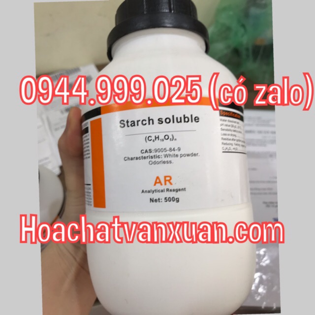 Tinh bột starch soluble CAS 9005-84-9 (C6H10O5)n lọ 500g hồ tinh bột