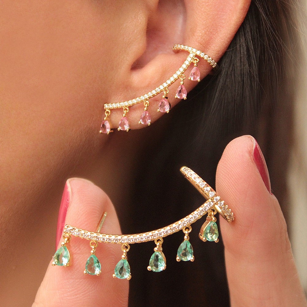 1 Khuyên Kẹp Vành Tai Đính Đá Zircon Hình Giọt Nước Thời Trang