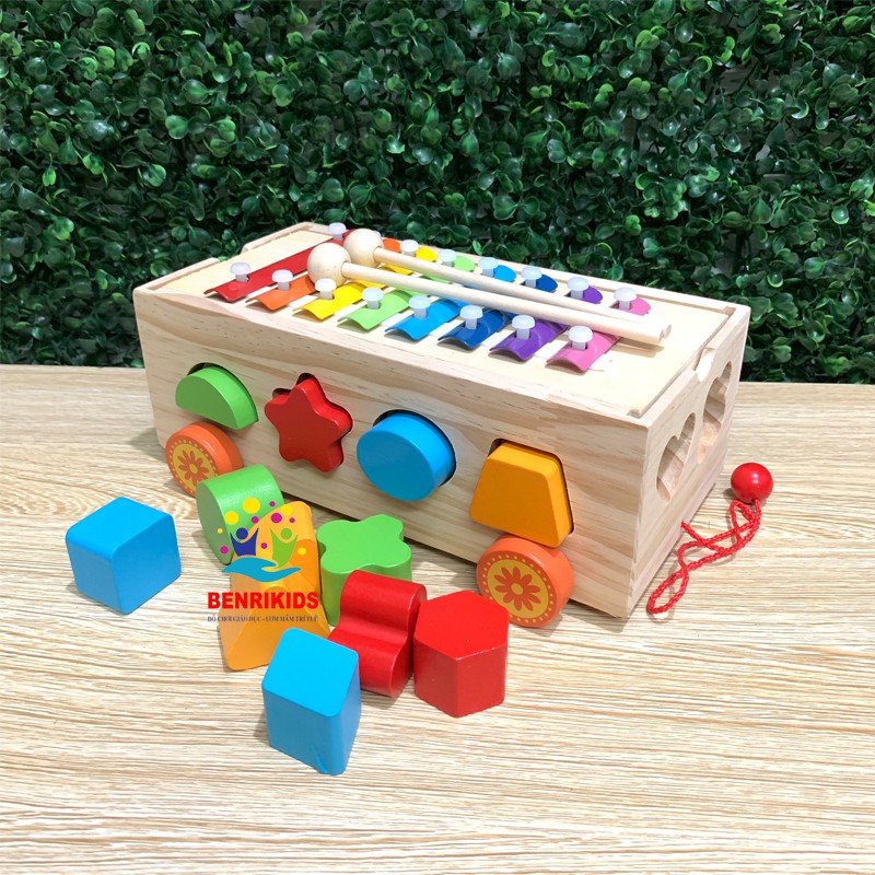 Đồ Chơi Xe Kéo Thả Hình Khối Kèm Đàn Xylyphone 8 Quãng Phát Âm Trong Trẻo Bằng Gỗ Benrikids