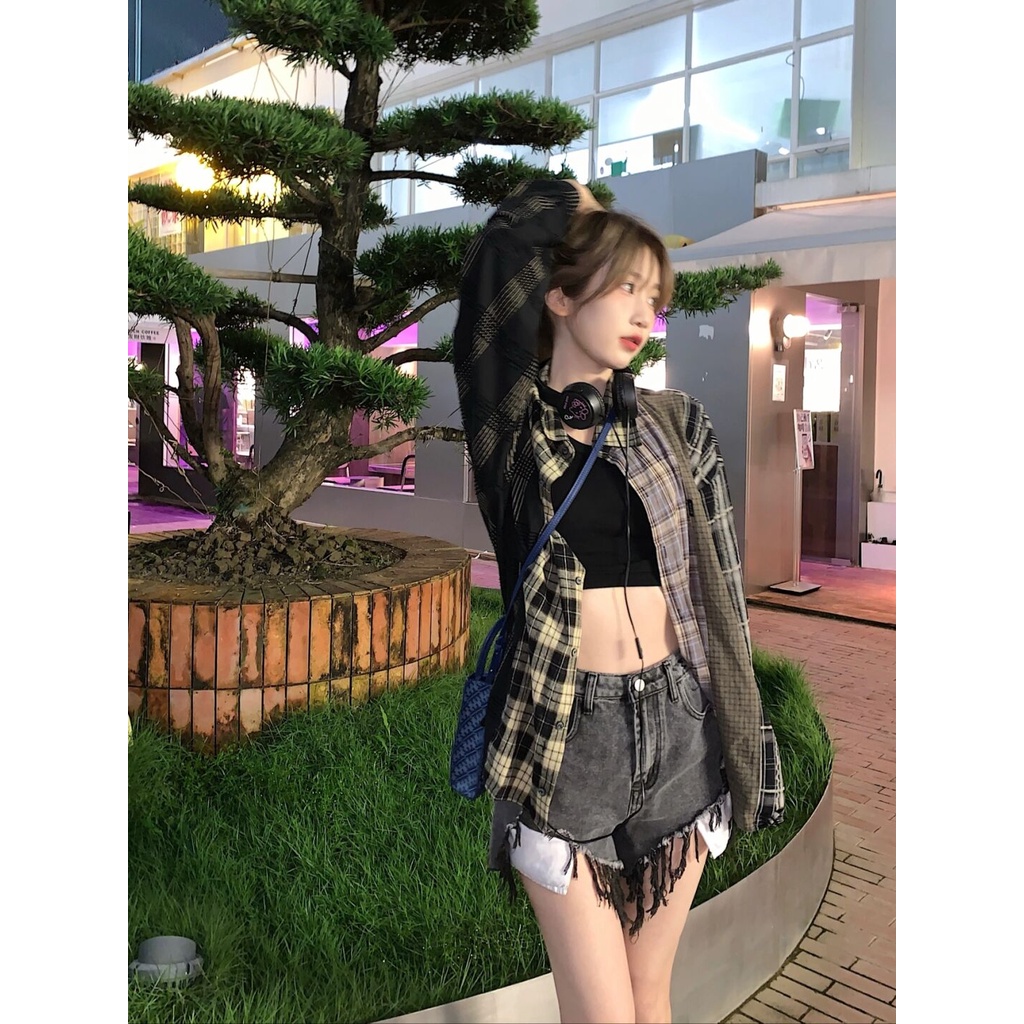 Áo sơ mi ZHELIHANGFEI tay dài dáng rộng chống nắng phong cách Mỹ cổ điển thời trang