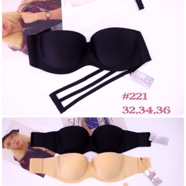 Áo ngực Sister Hood hàng Thái Lan chính hãng 100%, chất su không đường may, 2 dây thay thế. Hai màu da, đen, size 34-36.