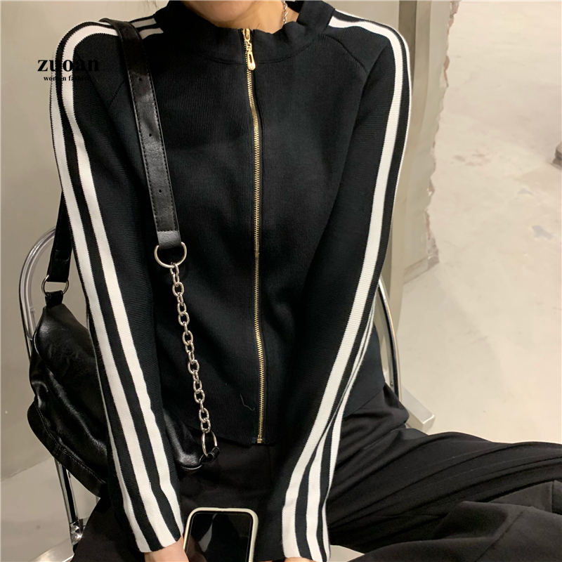 SUXI Áo Khoác Cardigan Dệt Kim Tay Dài Phối Khoá Kéo Thời Trang Mùa Thu