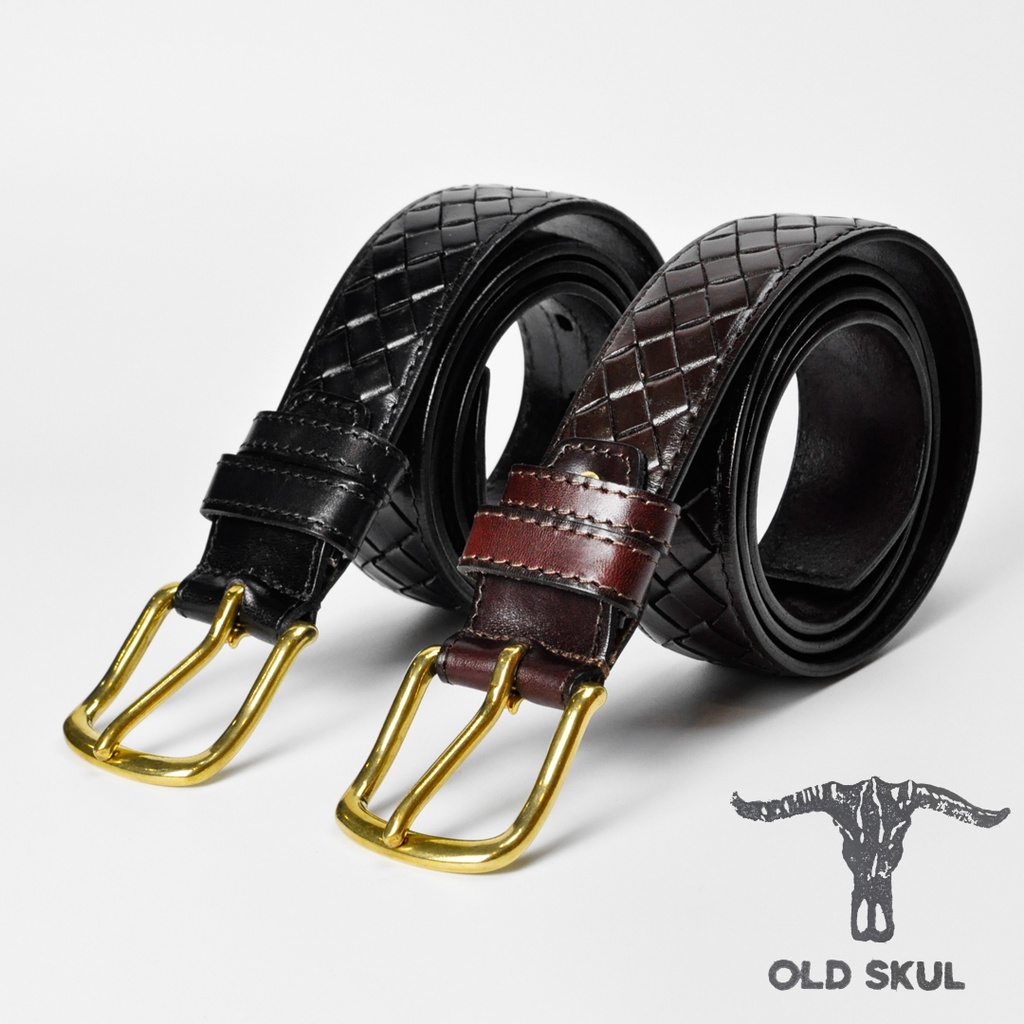 Dây thắt lưng da đan kết bản 38mm Old Skul, khóa đồng thau, phong cách vintage DL262
