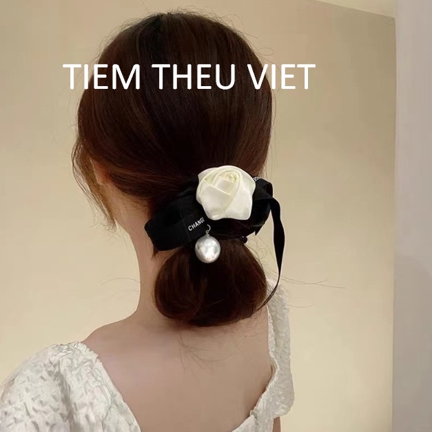 Dây Buộc Tóc Gắn Hoa Hồng Tiệm Thêu Việt Phong Cách Retro