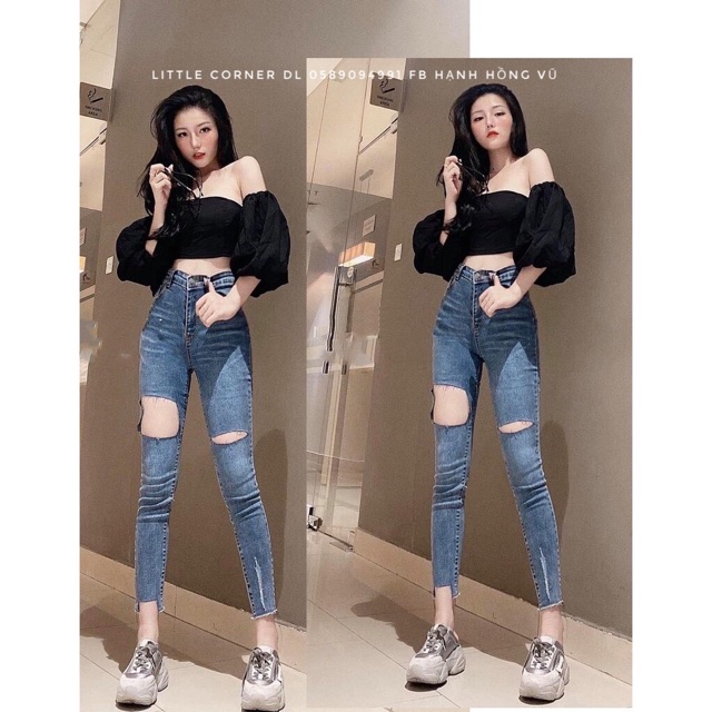 Quần jeans rách ô lưng cao co giãn ♥️FREESHIP♥️ Quần legging jean ôm cạp cao rách was ulzzang quảng châu kèm ảnh thật