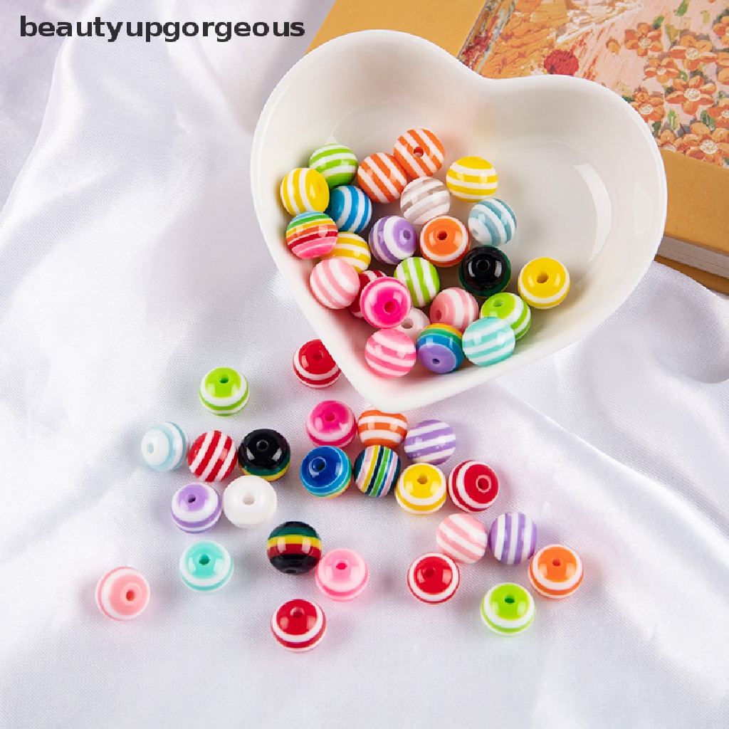 [Beautyupgorgeous] Set 50 Hạt Nhựa Tròn Màu Cầu Vồng Làm Trang Sức Thủ Công