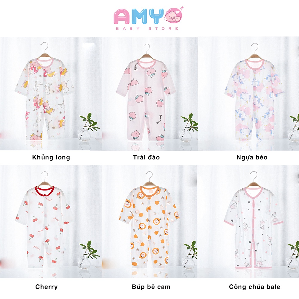 Bodysuit cho bé AMYO quần áo sơ sinh bộ body tay dài cho bé gái bé trai đầy tháng 3 6 9 12 tháng thôi nôi 11.BDL01.04-1