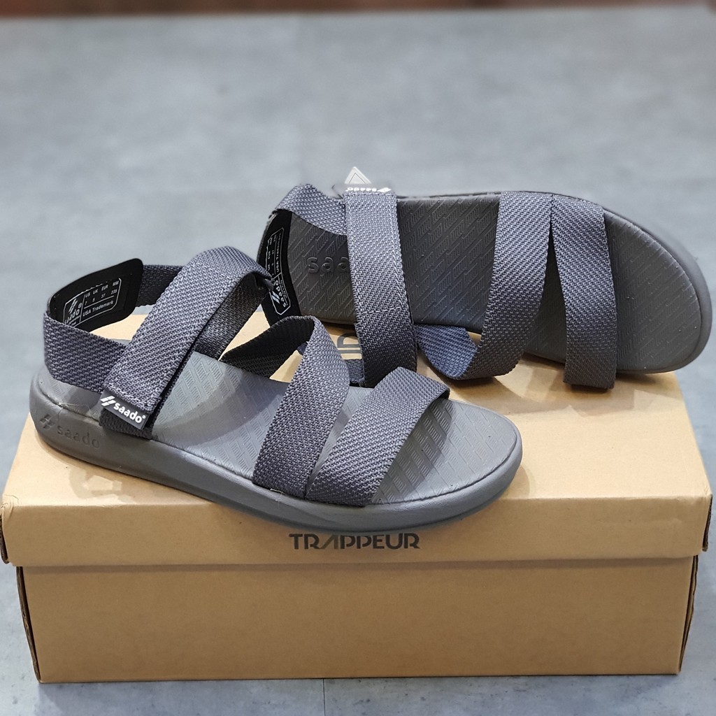 Giày dép Sandal Saado NN01 xám ghi nam nữ unisex - Dép quai hậu 3 quai chéo đi học đi chơi