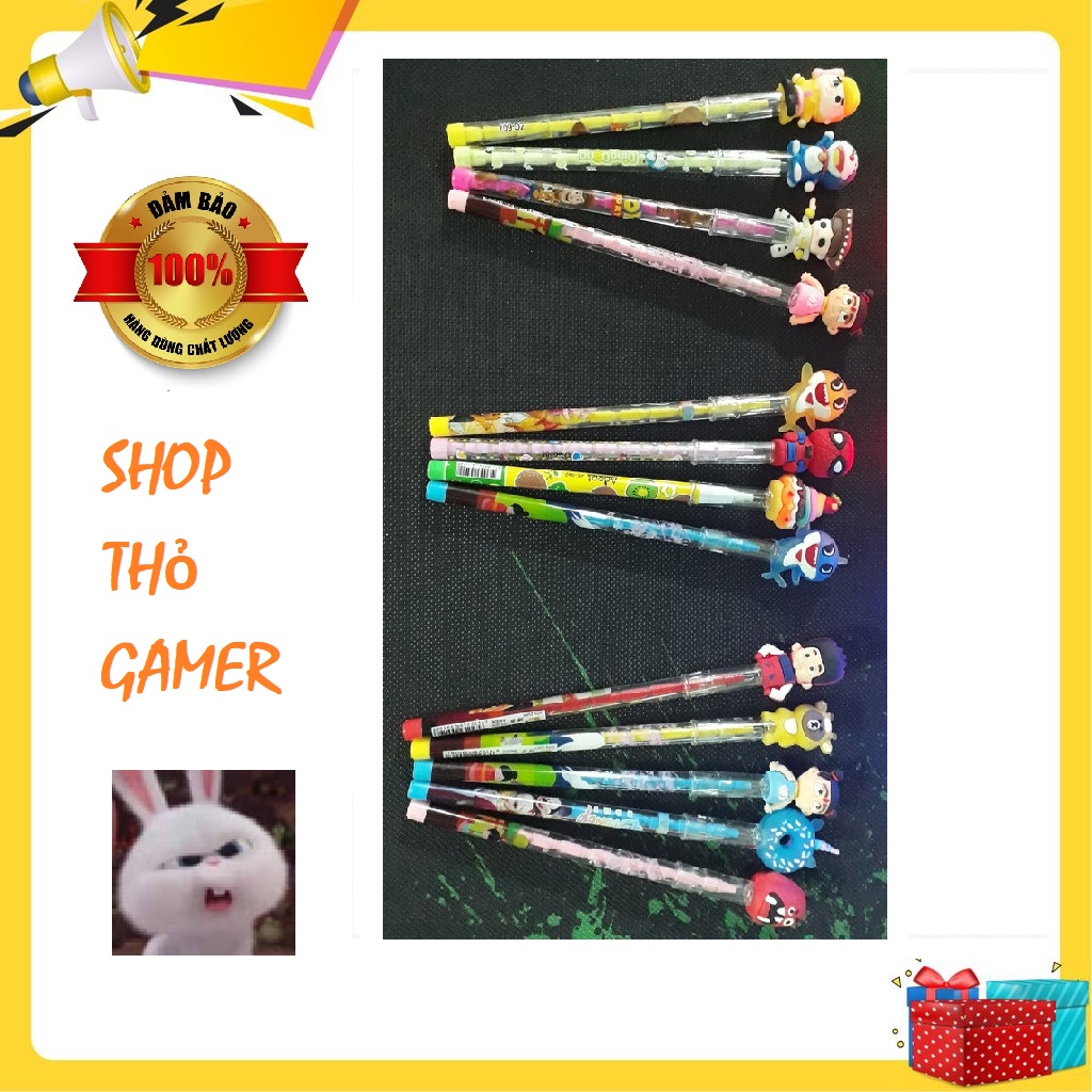 🤵Bút chì khúc có gắn búp bê Doraemon, Batman, IronMan, Người nhện và các nhân vật dễ thương