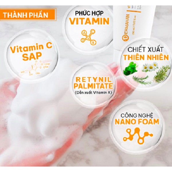 Sữa rửa mặt Dermahan Vitamin C Whitening Cleansing Foam 150ml