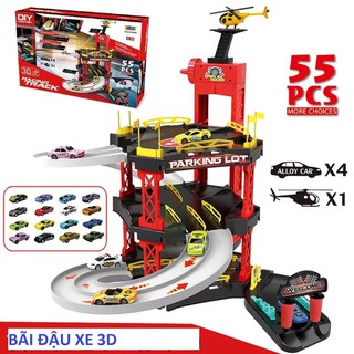 [ LOẠI  LỚN ] BỘ ĐỒ CHƠI BÃI ĐẬU 4 XE Ô TÔ VÀ TRỰC THĂNG 3 TẦNG 55 CHI TIẾT CHO CON YÊU