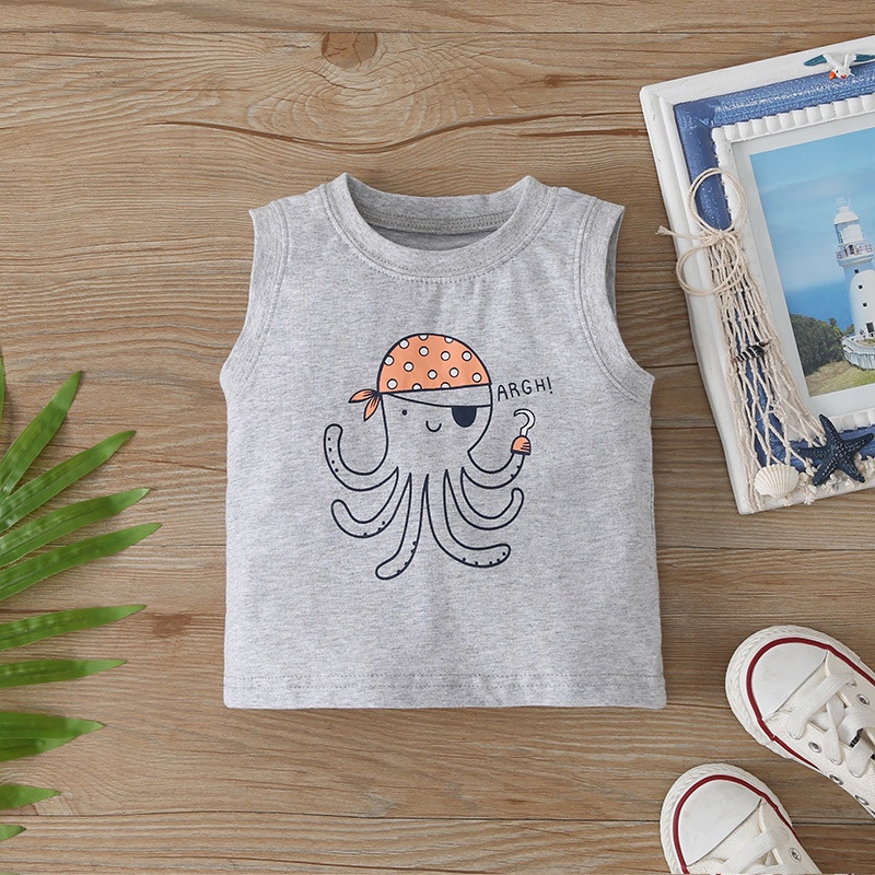 Combo bộ đồ bé trai 6-24 tháng Cotton không tay áo ba lỗ bodysuit liền thân quần đùi set mùa hè thời trang cho bé trẻ em sơ sinh
