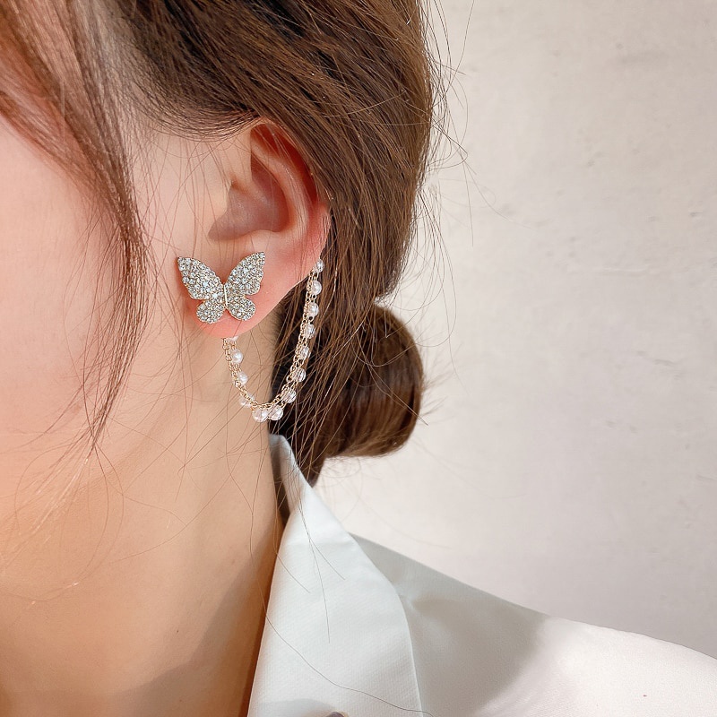 Khuyên tai hình bướm bằng kim loại thanh lịch phong cách Hàn Quốc cho nữ